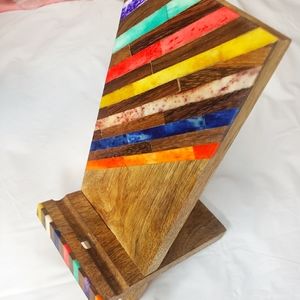 Wooden phone stand with sustainably cow bone